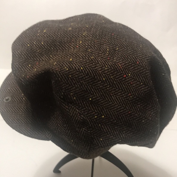 Flat Top Cap Newsboy Tweed Herringbone Brown Hat Rails Unisex - Picture 5 of 12